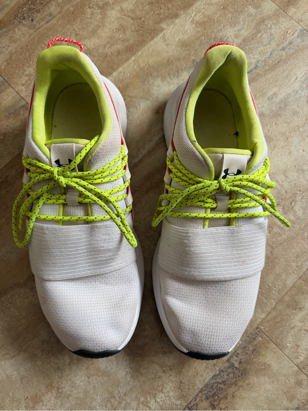 Under Armour Women White Sneakers with Neon Yellow Laces and Trim